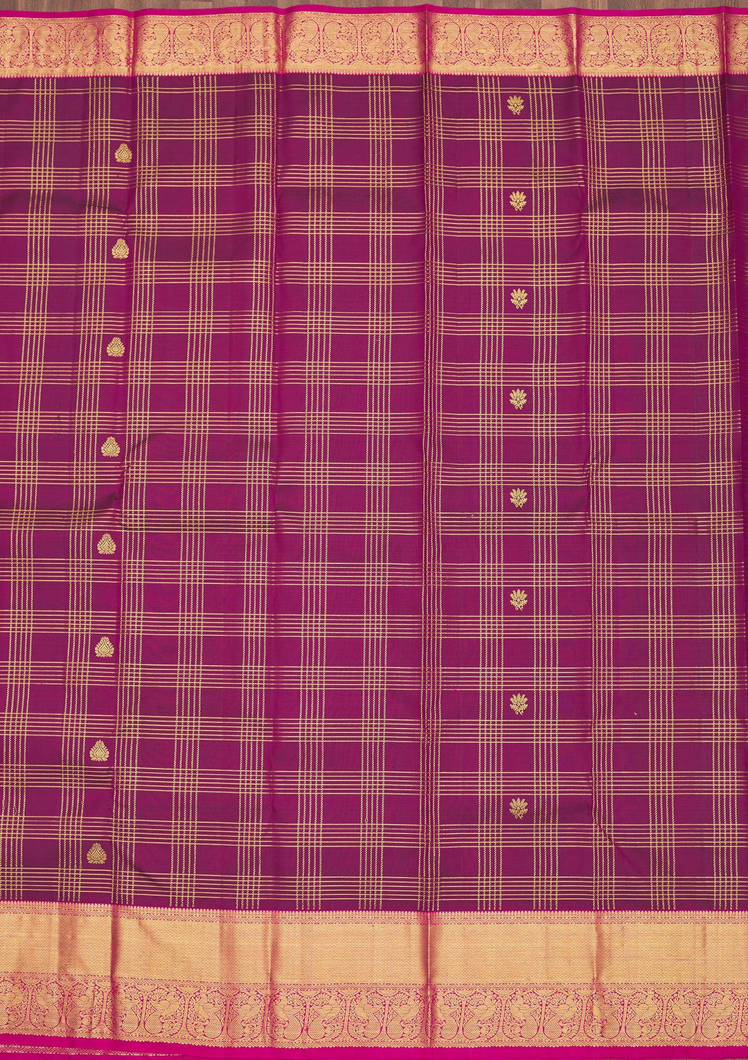 Purple Silk Checks Gold Zariwork Saree With Matching Blouse Piece