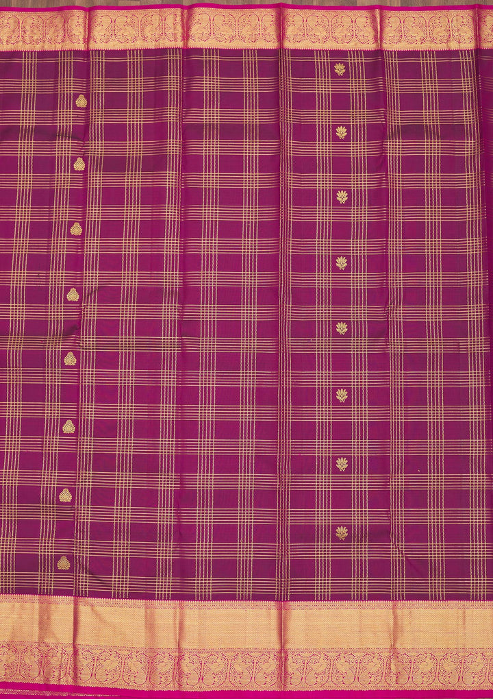 Purple Silk Checks Gold Zariwork Saree With Matching Blouse Piece