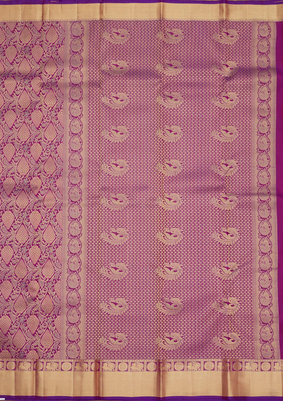 Purple Silk Jaal Gold Zariwork Saree With Matching Blouse Piece