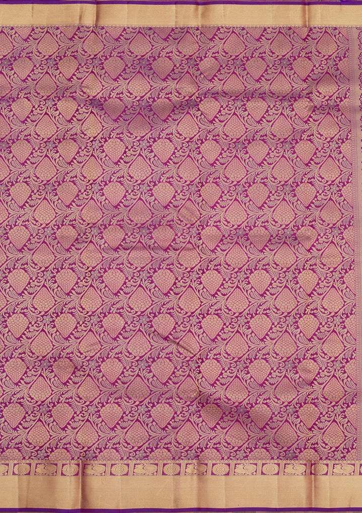 Purple Silk Jaal Gold Zariwork Saree With Matching Blouse Piece