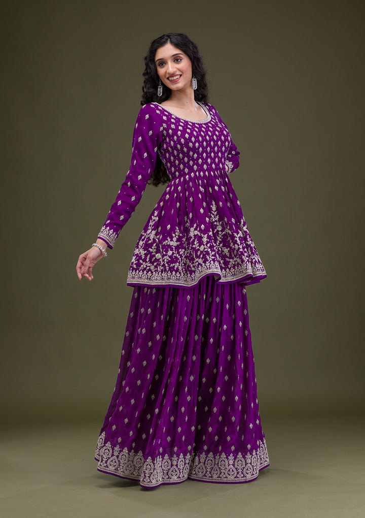 Purple Zariwork Raw Silk Readymade Salwar Suit
