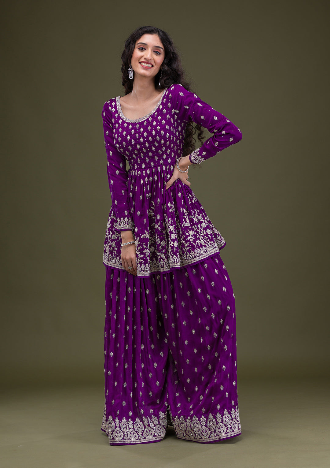 Purple Zariwork Raw Silk Readymade Salwar Suit