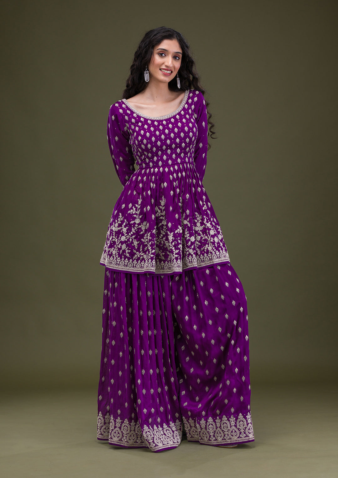 Purple Zariwork Raw Silk Readymade Salwar Suit