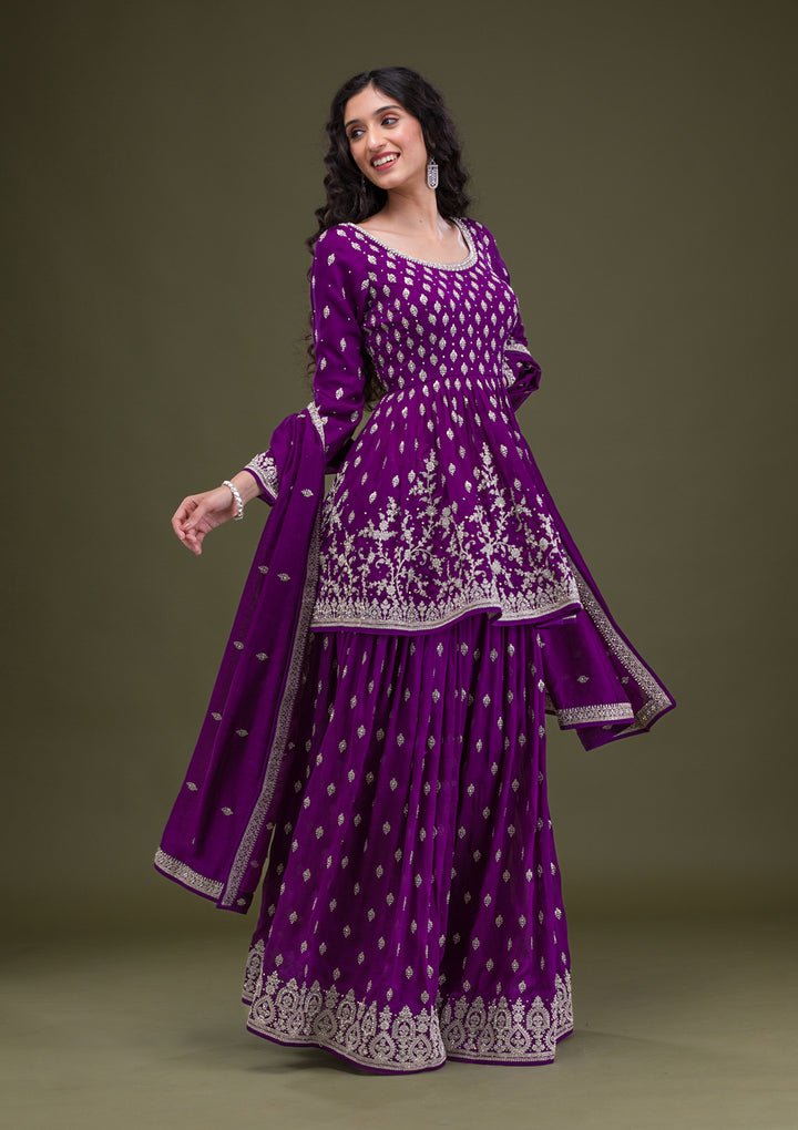 Purple Zariwork Raw Silk Readymade Salwar Suit