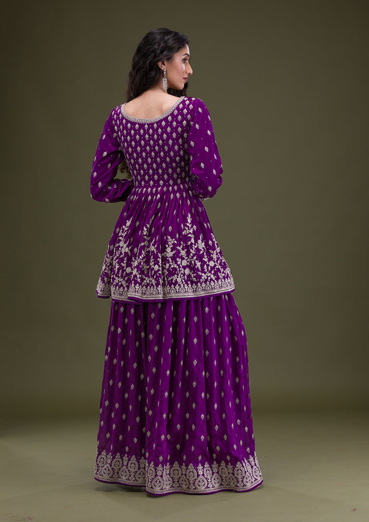 Purple Zariwork Raw Silk Readymade Salwar Suit