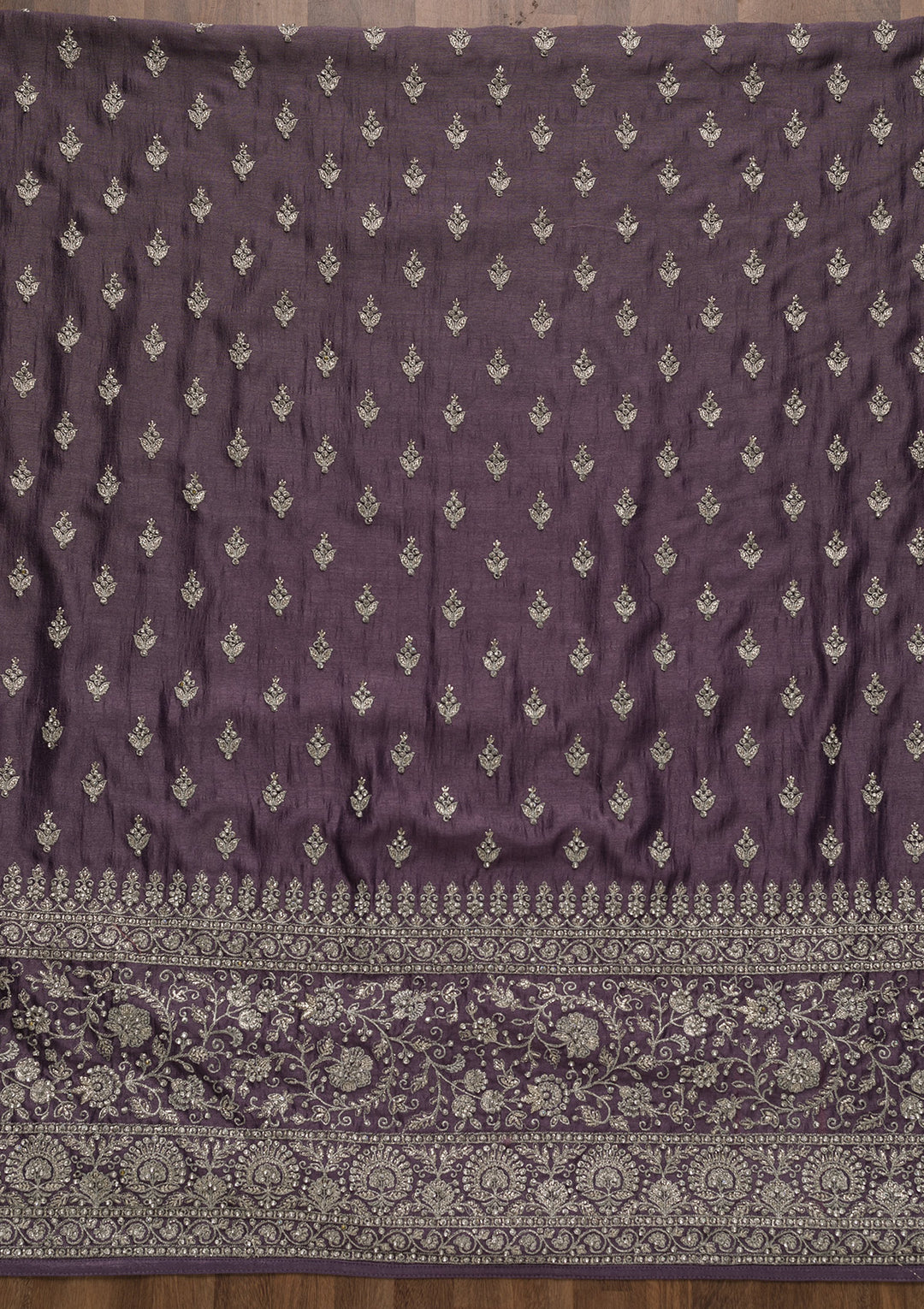Lavender Soft Raw Silk Cording Unstitched Dress Material With Matching Bottom And Dupatta