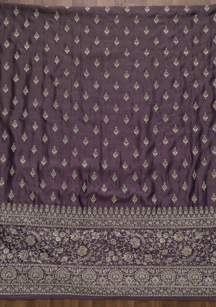 Lavender Soft Raw Silk Cording Unstitched Dress Material With Matching Bottom And Dupatta