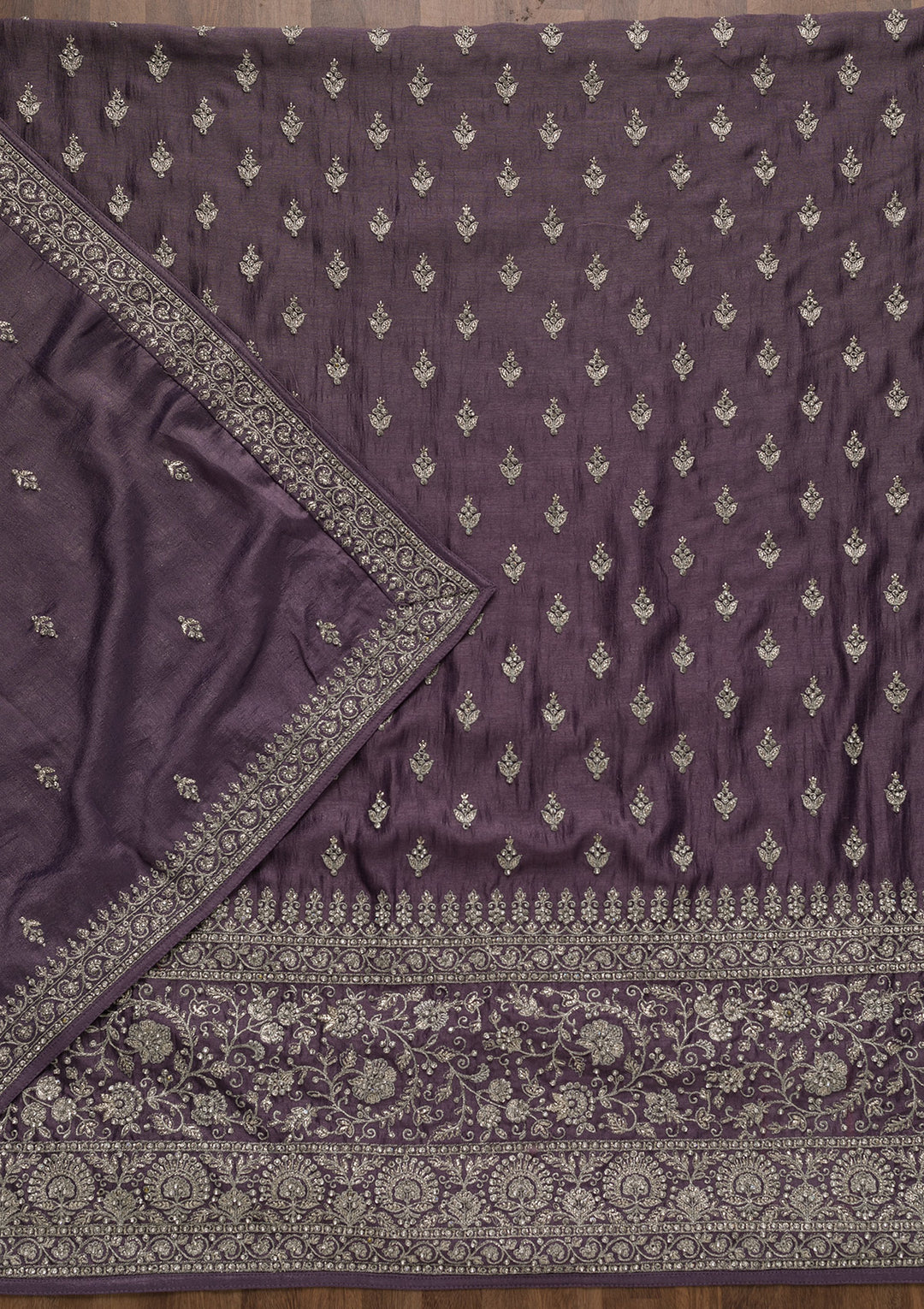 Lavender Soft Raw Silk Cording Unstitched Dress Material With Matching Bottom And Dupatta