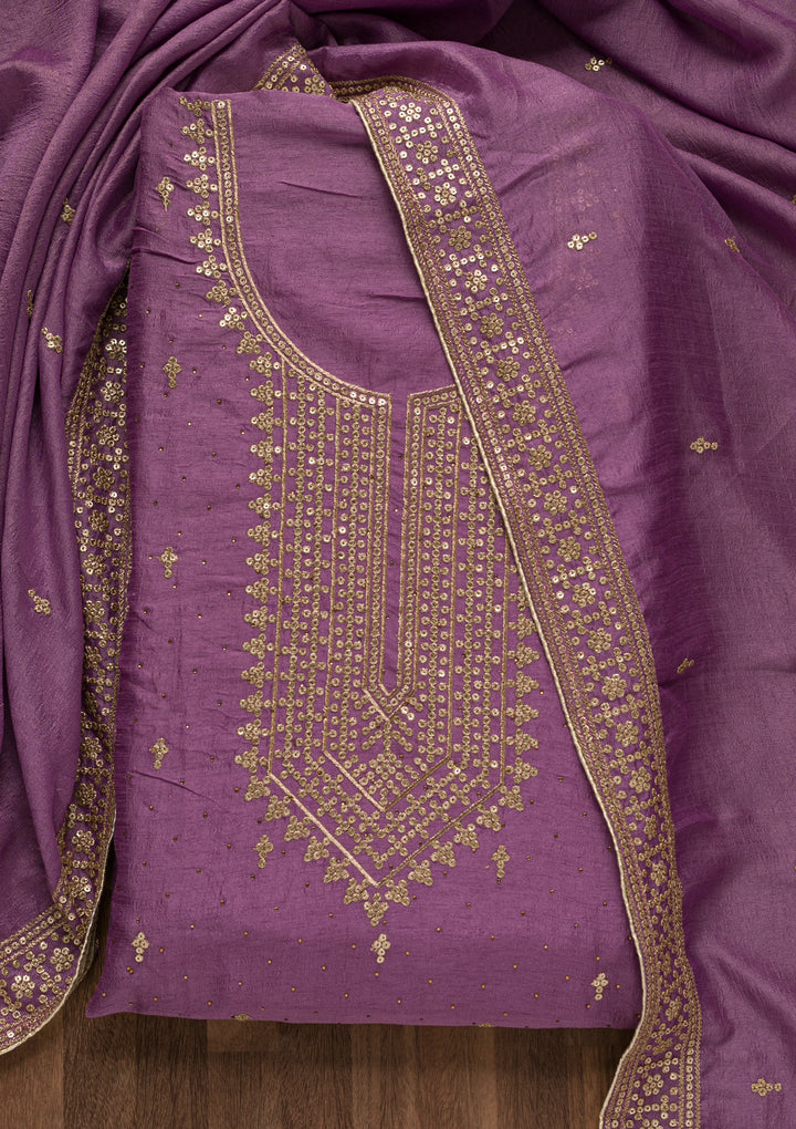 Purple Zariwork Raw Silk Unstitched Salwar Suit
