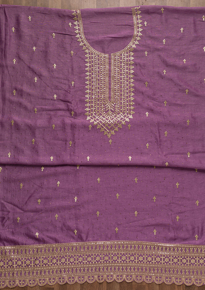 Purple Zariwork Raw Silk Unstitched Salwar Suit