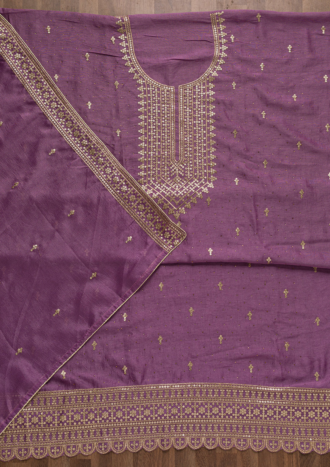 Purple Zariwork Raw Silk Unstitched Salwar Suit