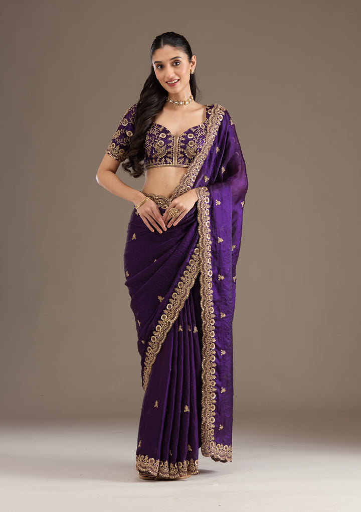 Purple Zariwork Tissue Saree