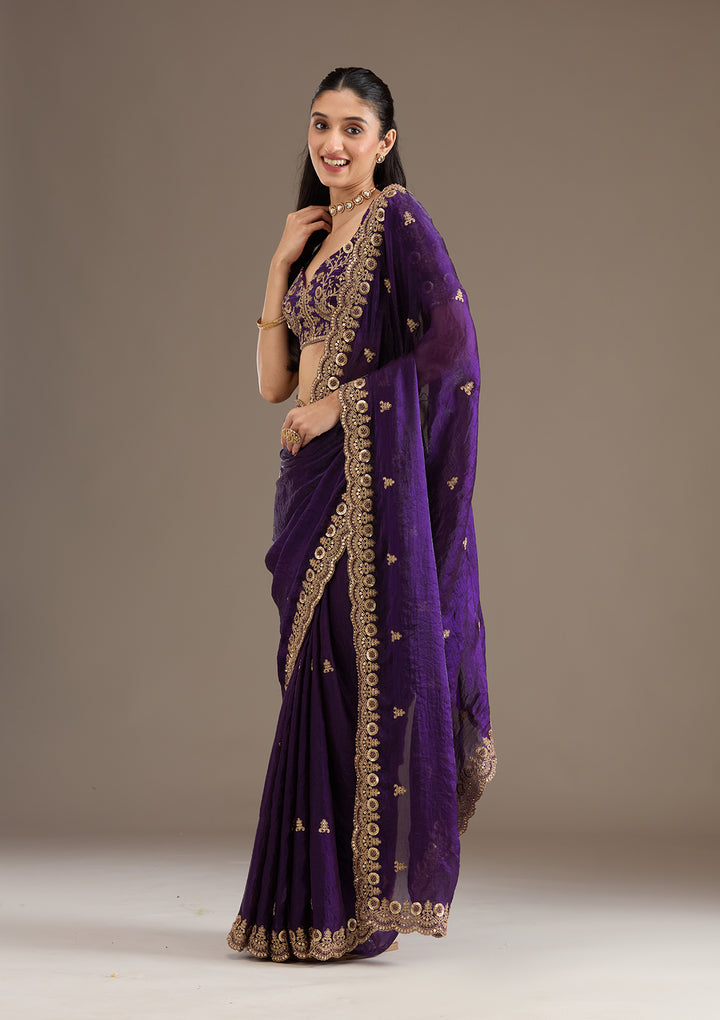Purple Zariwork Tissue Saree