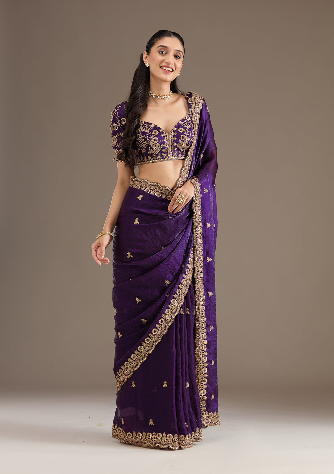 Purple Zariwork Tissue Saree