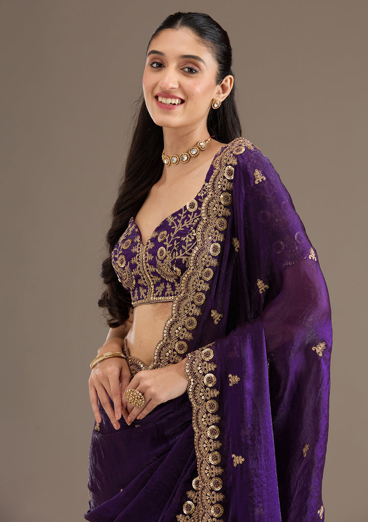 Purple Zariwork Tissue Saree