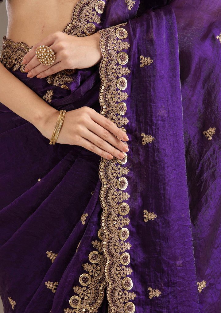 Purple Zariwork Tissue Saree