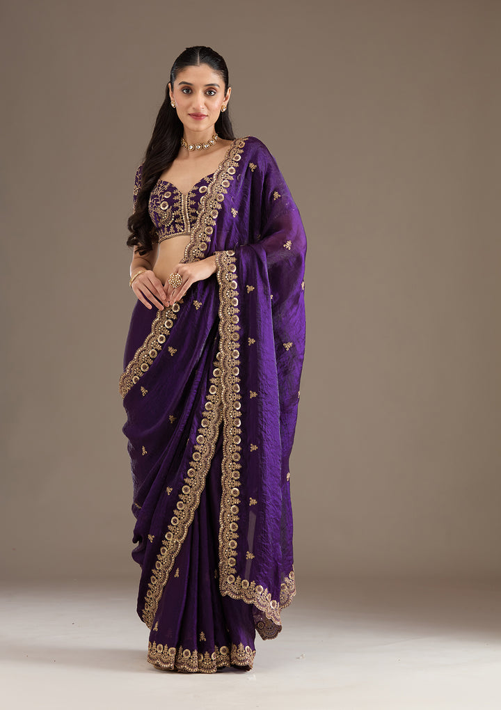 Purple Zariwork Tissue Saree