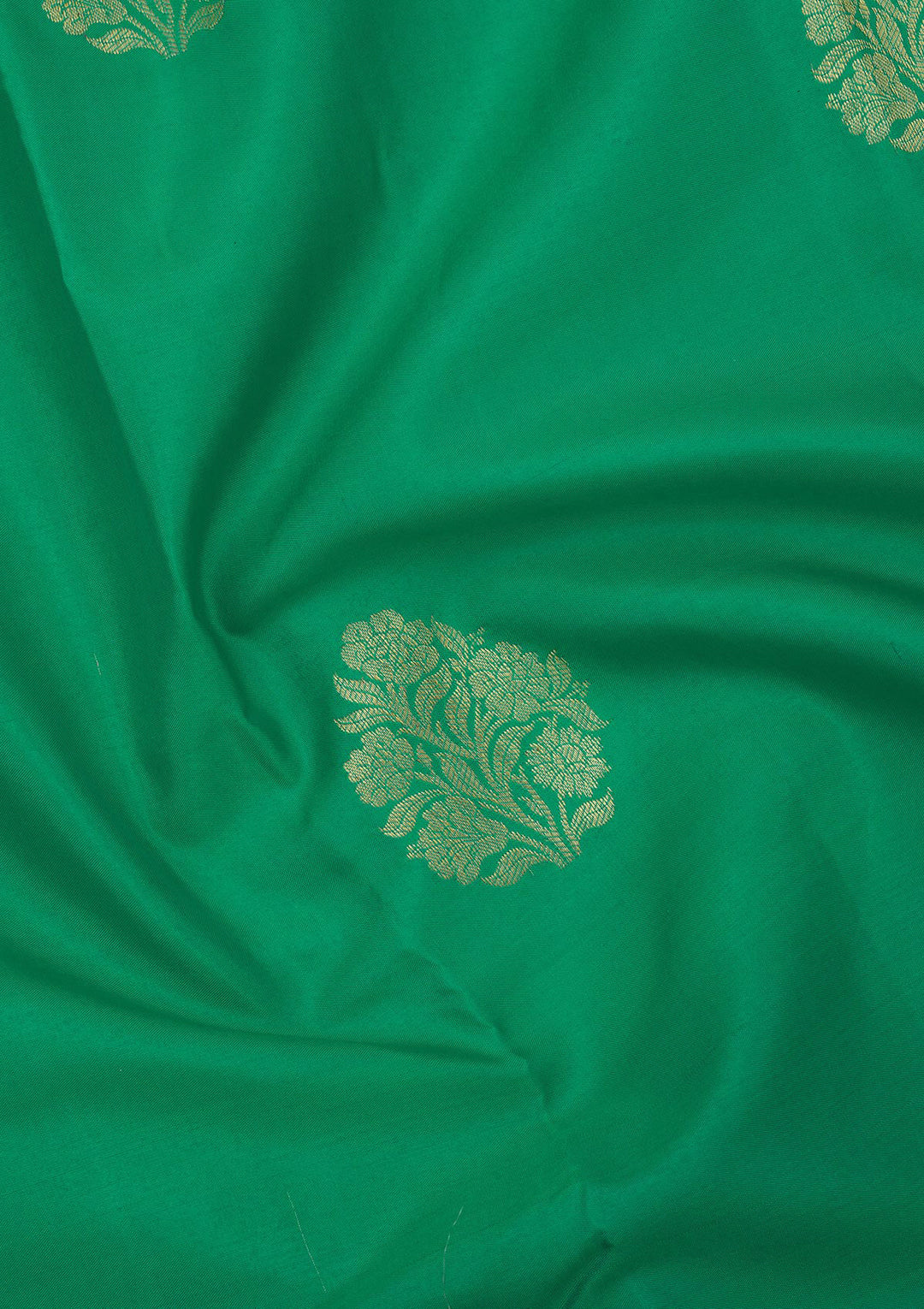 Rama Green Silk Buti Gold Zariwork Saree With Matching Blouse Piece