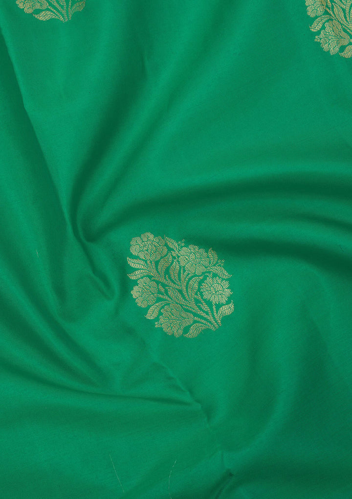 Rama Green Silk Buti Gold Zariwork Saree With Matching Blouse Piece