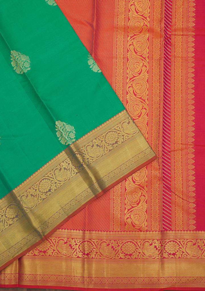Rama Green Silk Buti Gold Zariwork Saree With Matching Blouse Piece