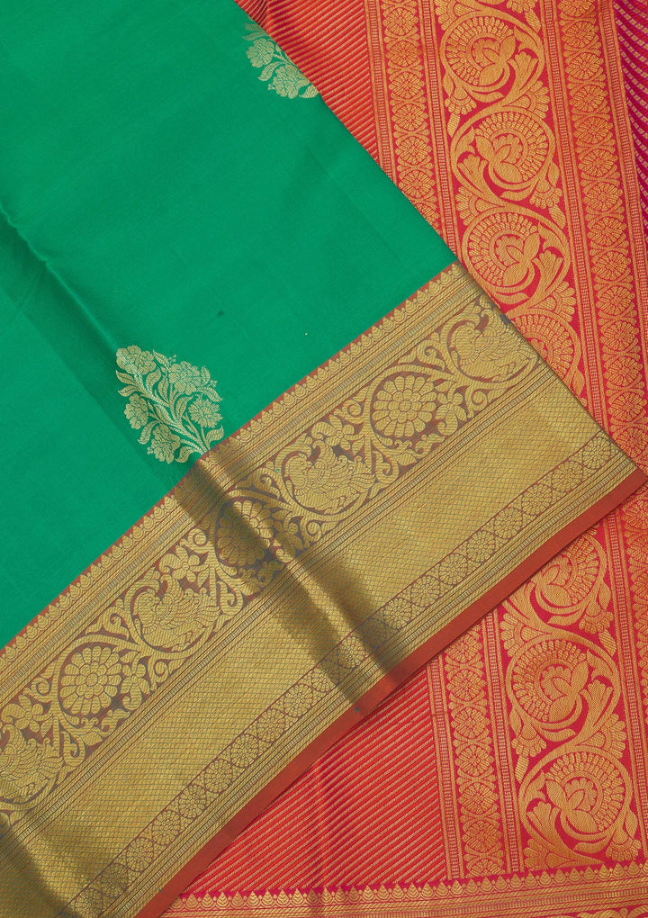 Rama Green Silk Buti Gold Zariwork Saree With Matching Blouse Piece