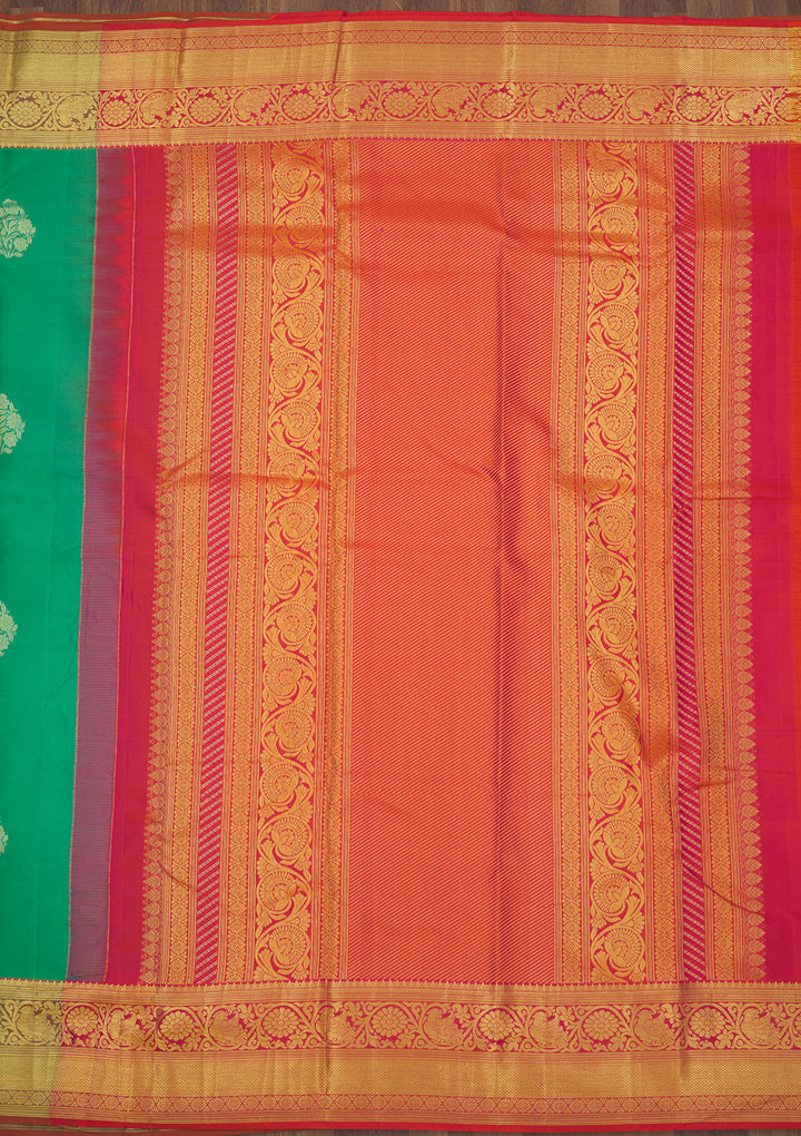 Rama Green Silk Buti Gold Zariwork Saree With Matching Blouse Piece