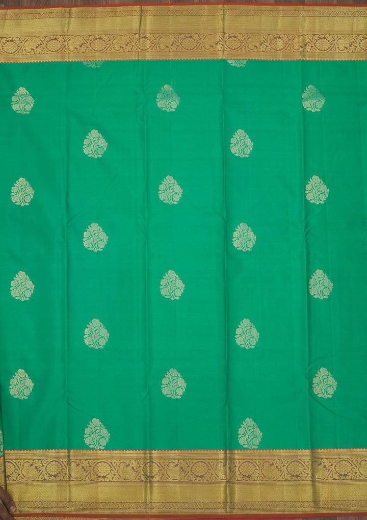Rama Green Silk Buti Gold Zariwork Saree With Matching Blouse Piece