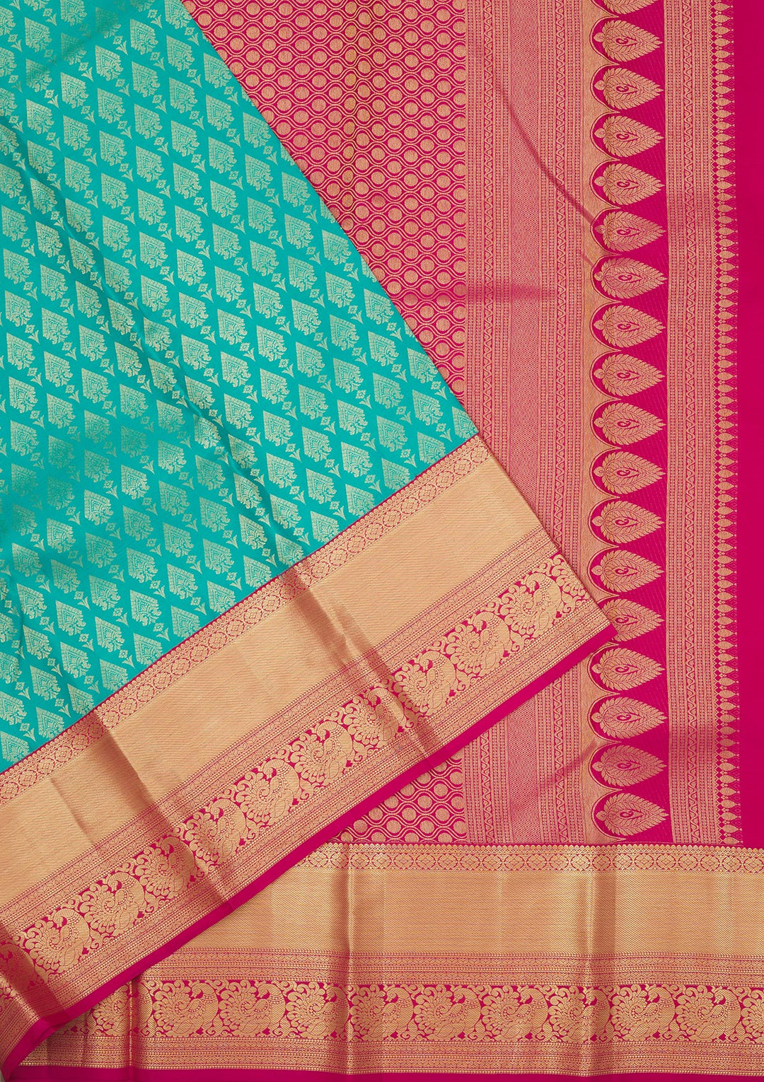 Rama Green Silk Jaal Gold Zariwork Saree With Matching Blouse Piece