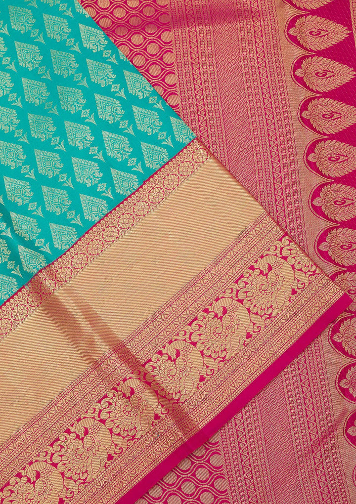 Rama Green Silk Jaal Gold Zariwork Saree With Matching Blouse Piece