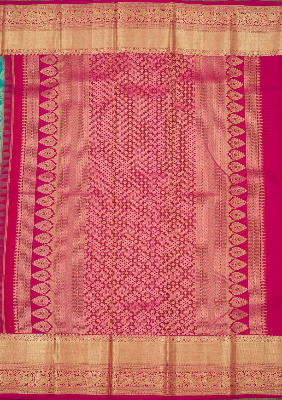 Rama Green Silk Jaal Gold Zariwork Saree With Matching Blouse Piece