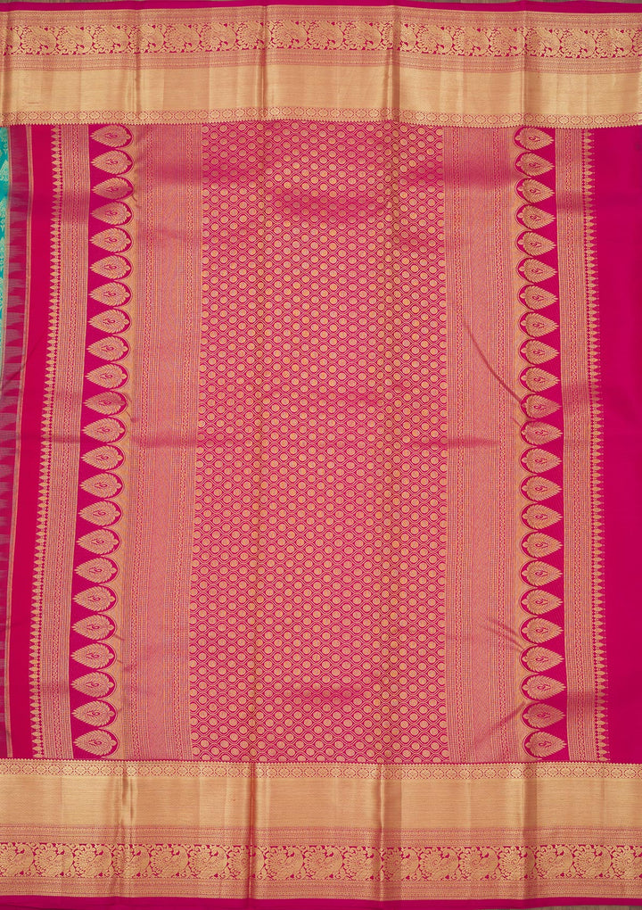 Rama Green Silk Jaal Gold Zariwork Saree With Matching Blouse Piece