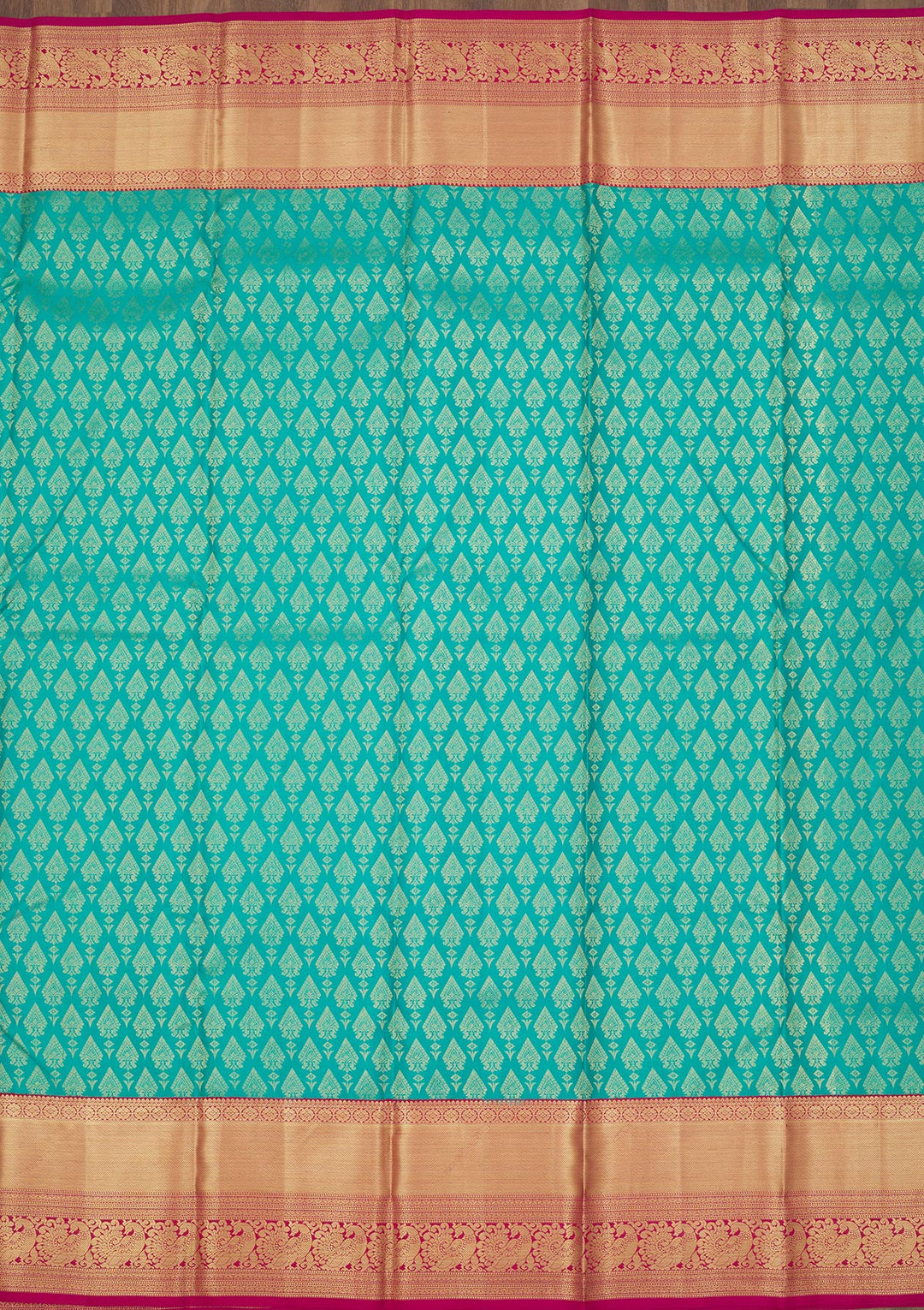 Rama Green Silk Jaal Gold Zariwork Saree With Matching Blouse Piece
