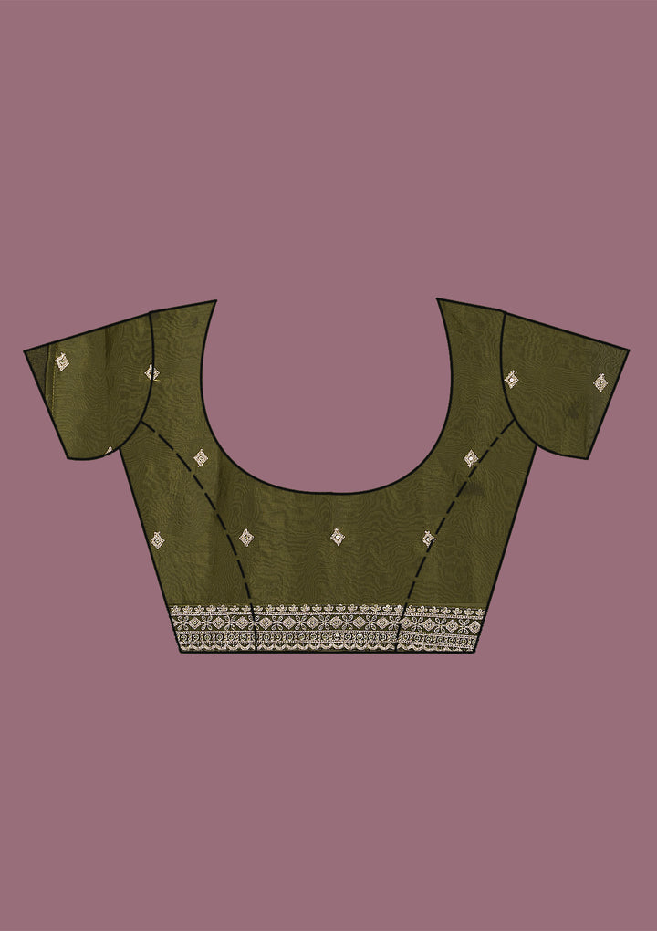 Rama Green Cording Tissue Saree