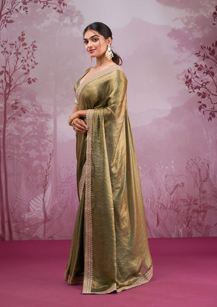 Rama Green Cording Tissue Saree