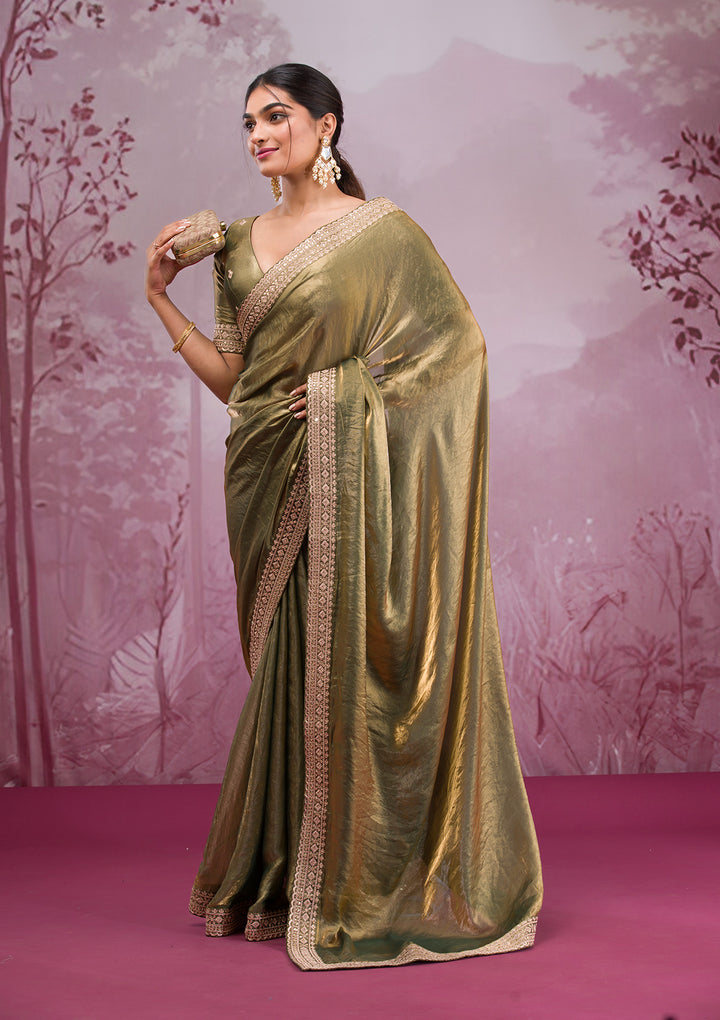 Rama Green Cording Tissue Saree