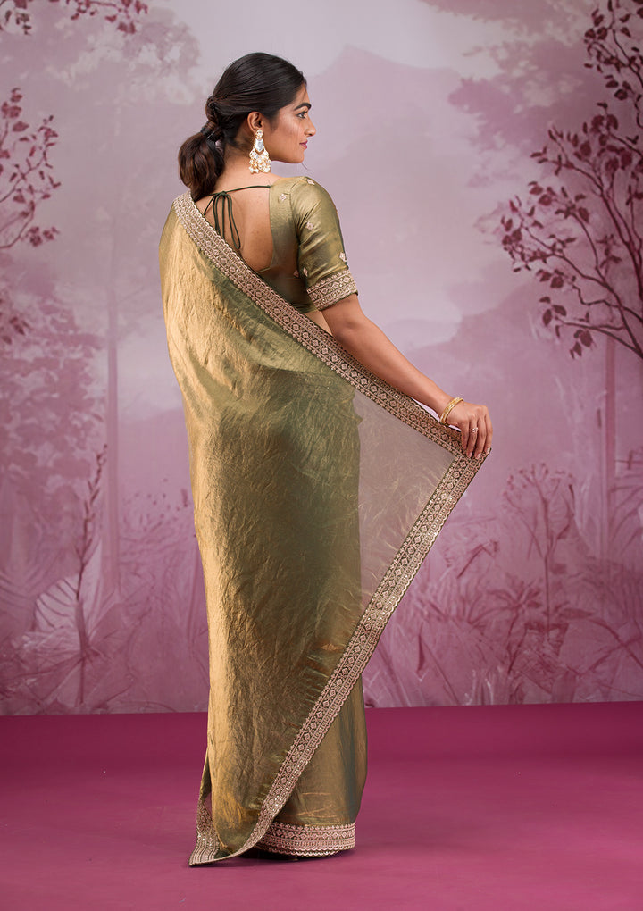 Rama Green Cording Tissue Saree