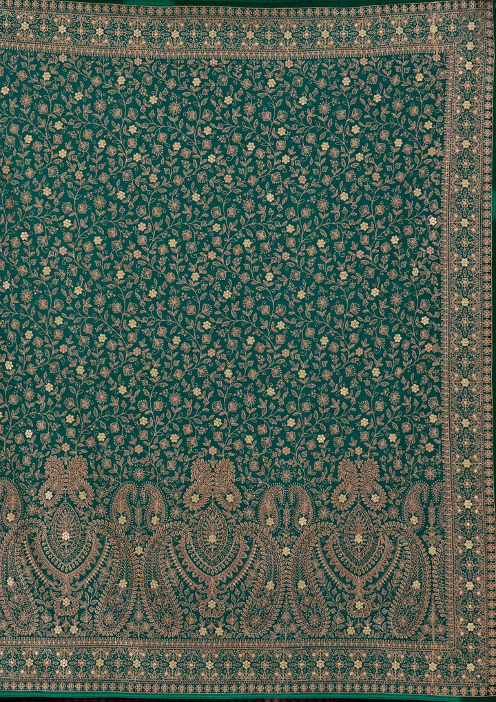 Rama Green Georgette Kashmiri Saree With Matching Blouse Piece