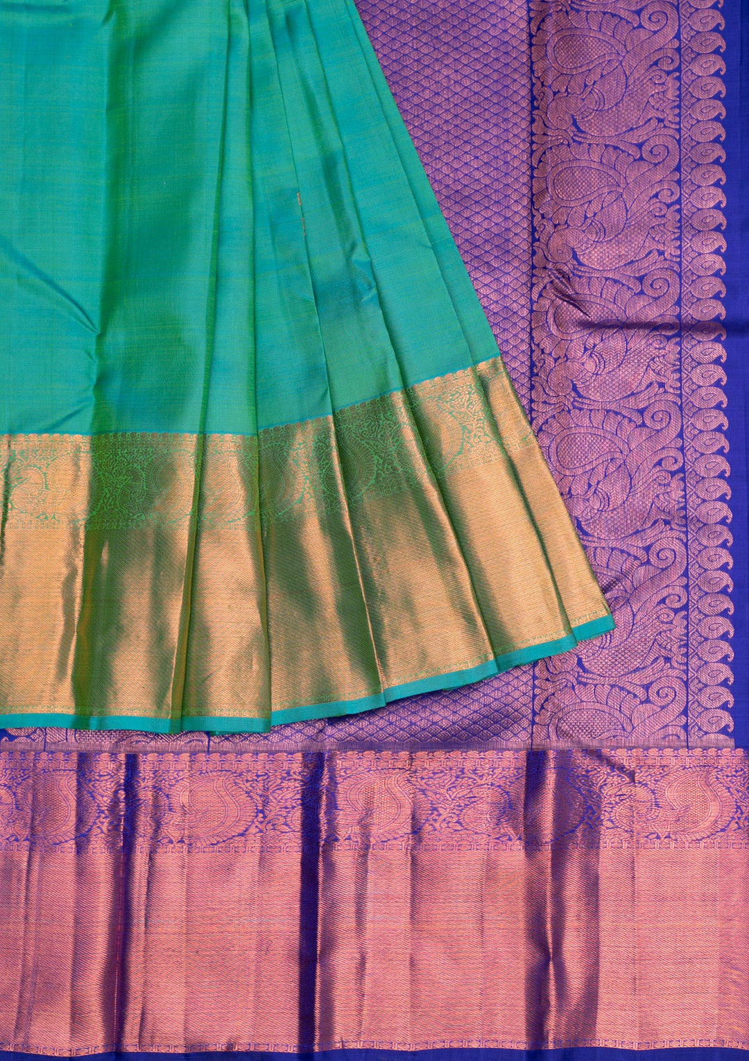Rama Green Silk Buti Antique Zariwork Saree With Matching Blouse Piece