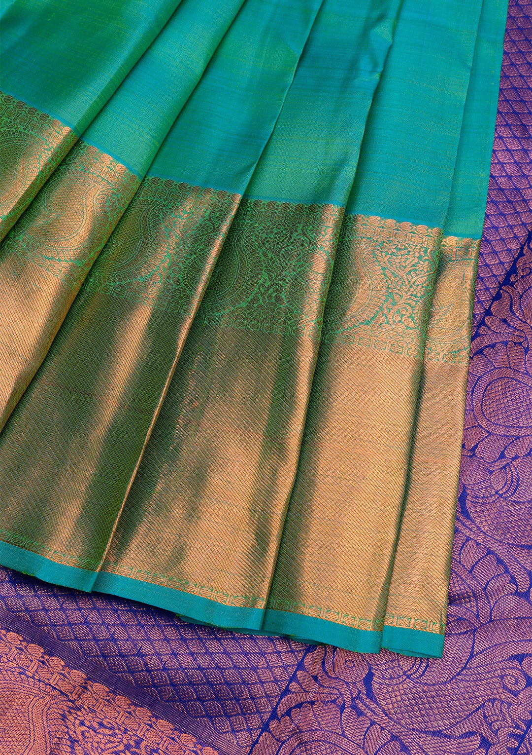 Rama Green Silk Buti Antique Zariwork Saree With Matching Blouse Piece