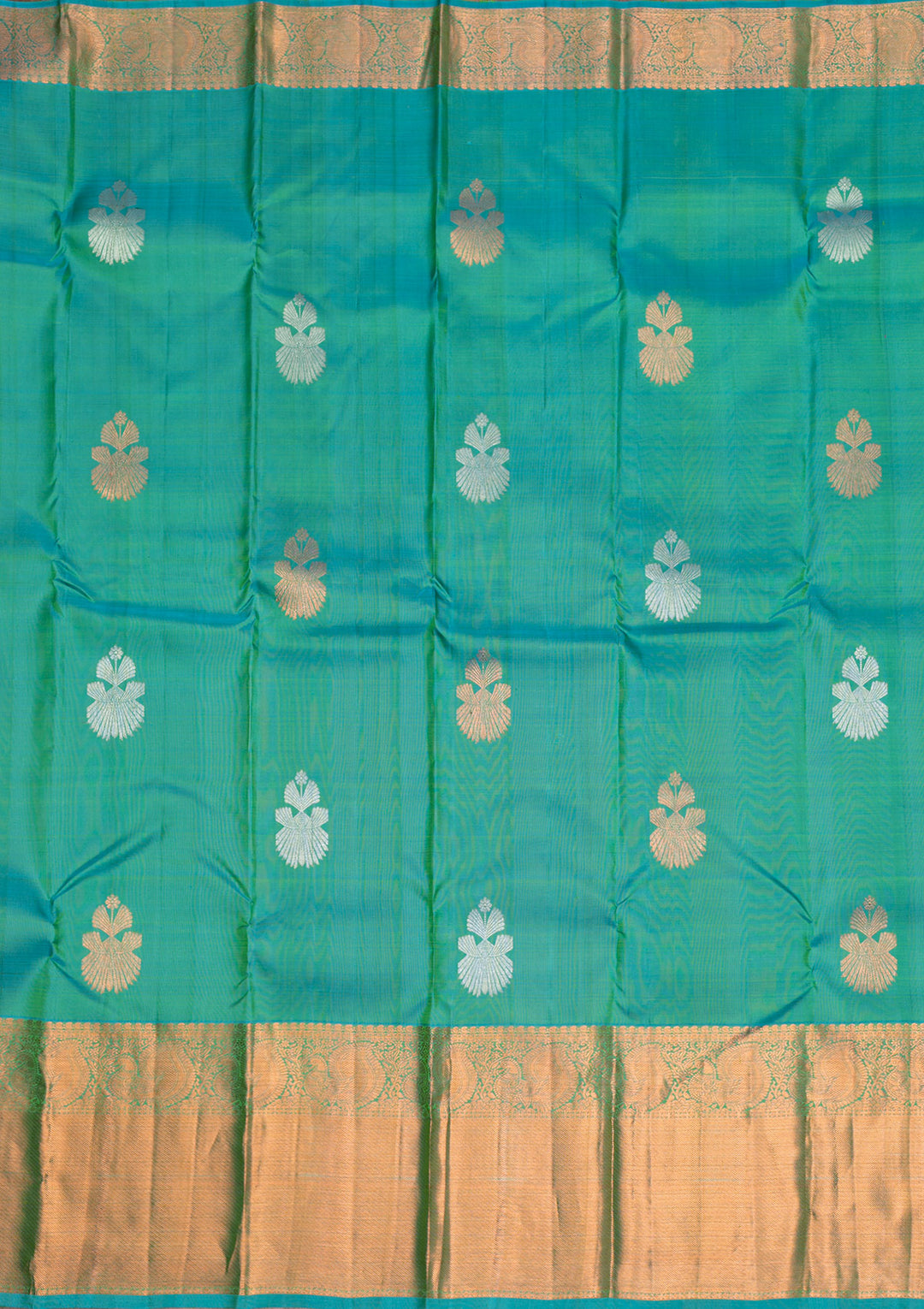 Rama Green Silk Buti Antique Zariwork Saree With Matching Blouse Piece
