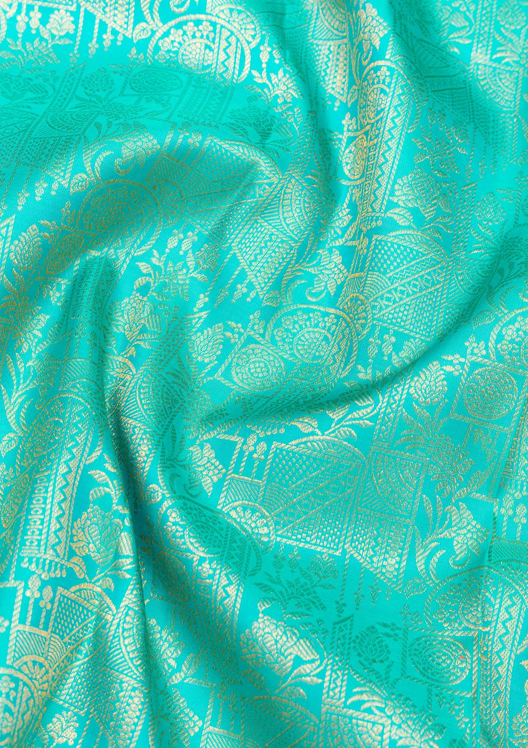 Rama Green Silk Jaal Gold Zariwork Saree With Matching Blouse Piece