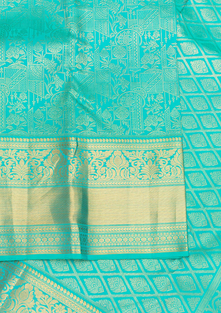 Rama Green Silk Jaal Gold Zariwork Saree With Matching Blouse Piece