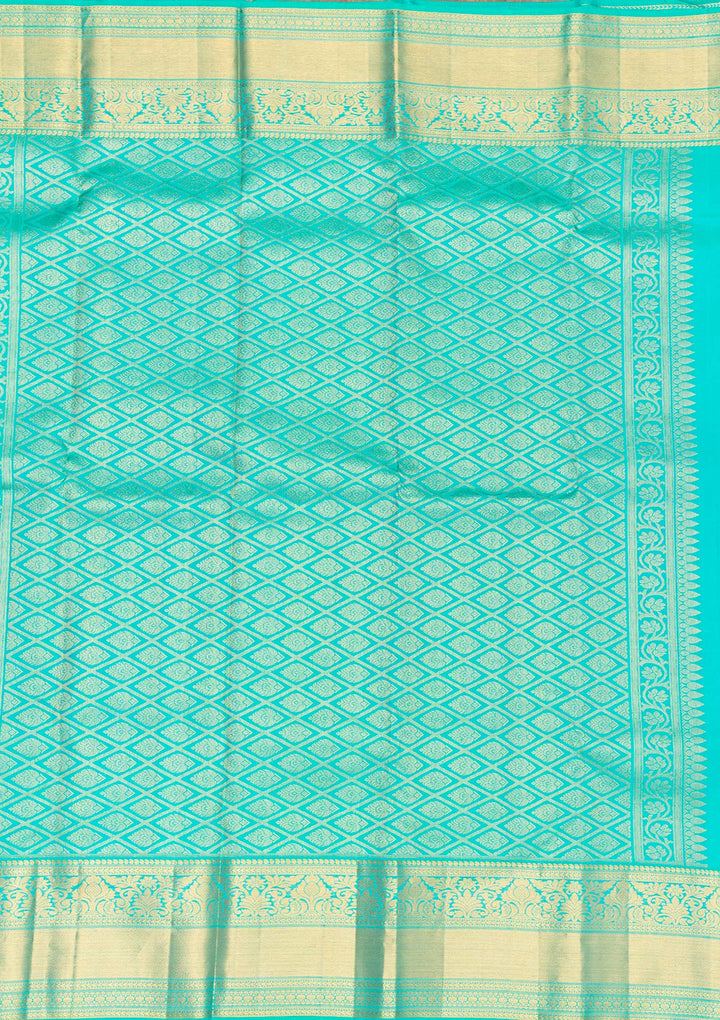 Rama Green Silk Jaal Gold Zariwork Saree With Matching Blouse Piece