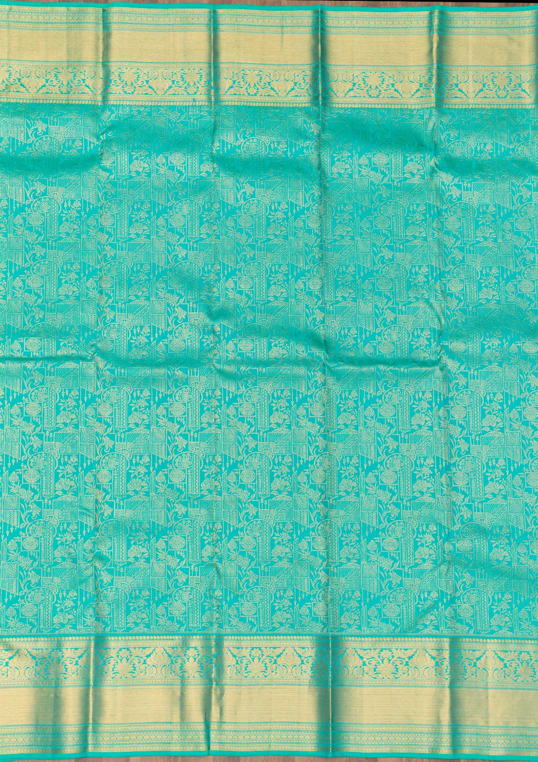 Rama Green Silk Jaal Gold Zariwork Saree With Matching Blouse Piece