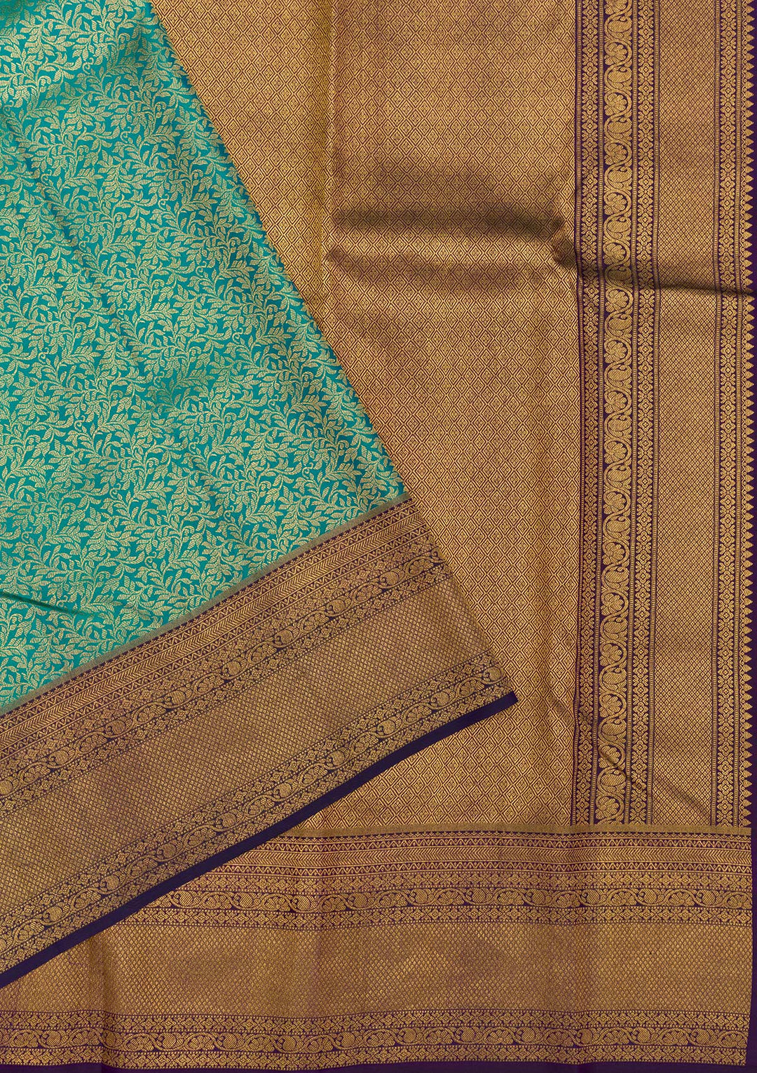 Rama Green Silk Jaal Gold Zariwork Saree With Matching Blouse Piece