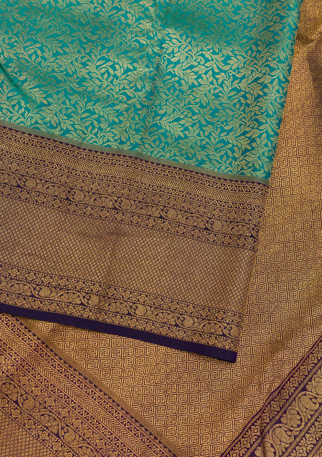 Rama Green Silk Jaal Gold Zariwork Saree With Matching Blouse Piece