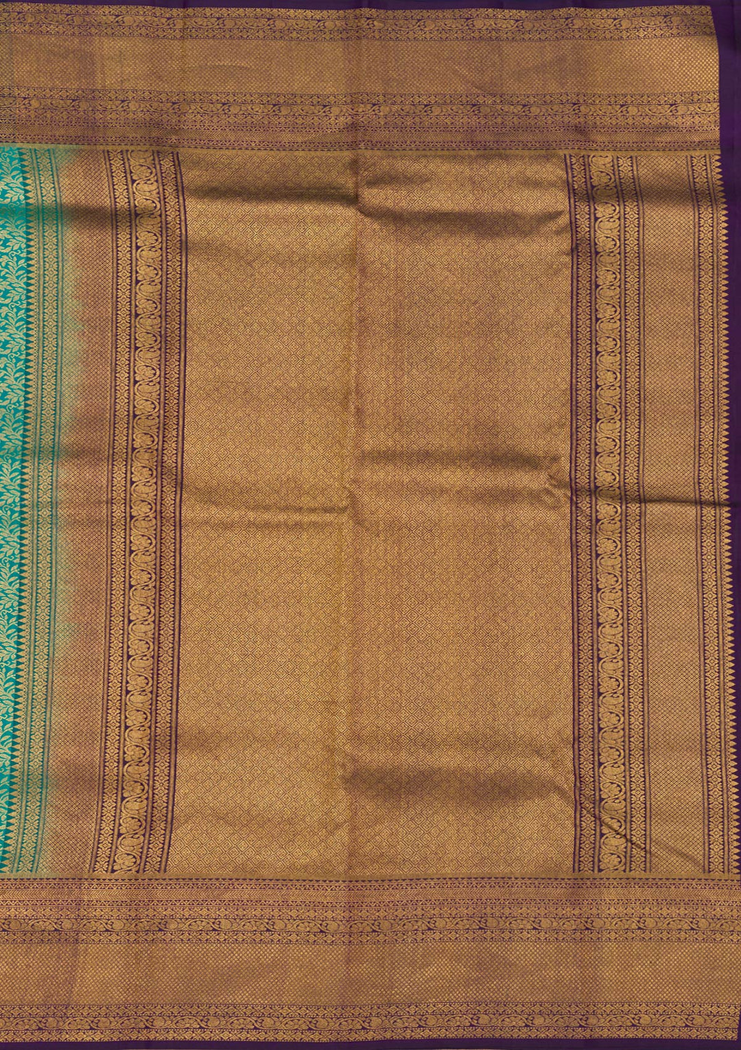 Rama Green Silk Jaal Gold Zariwork Saree With Matching Blouse Piece