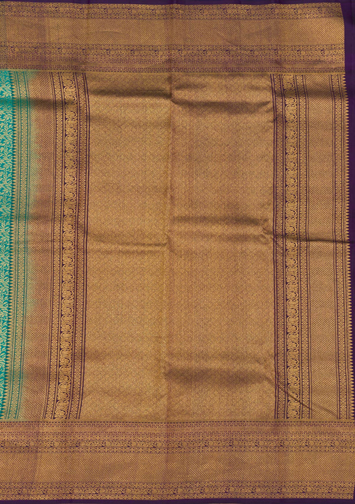 Rama Green Silk Jaal Gold Zariwork Saree With Matching Blouse Piece
