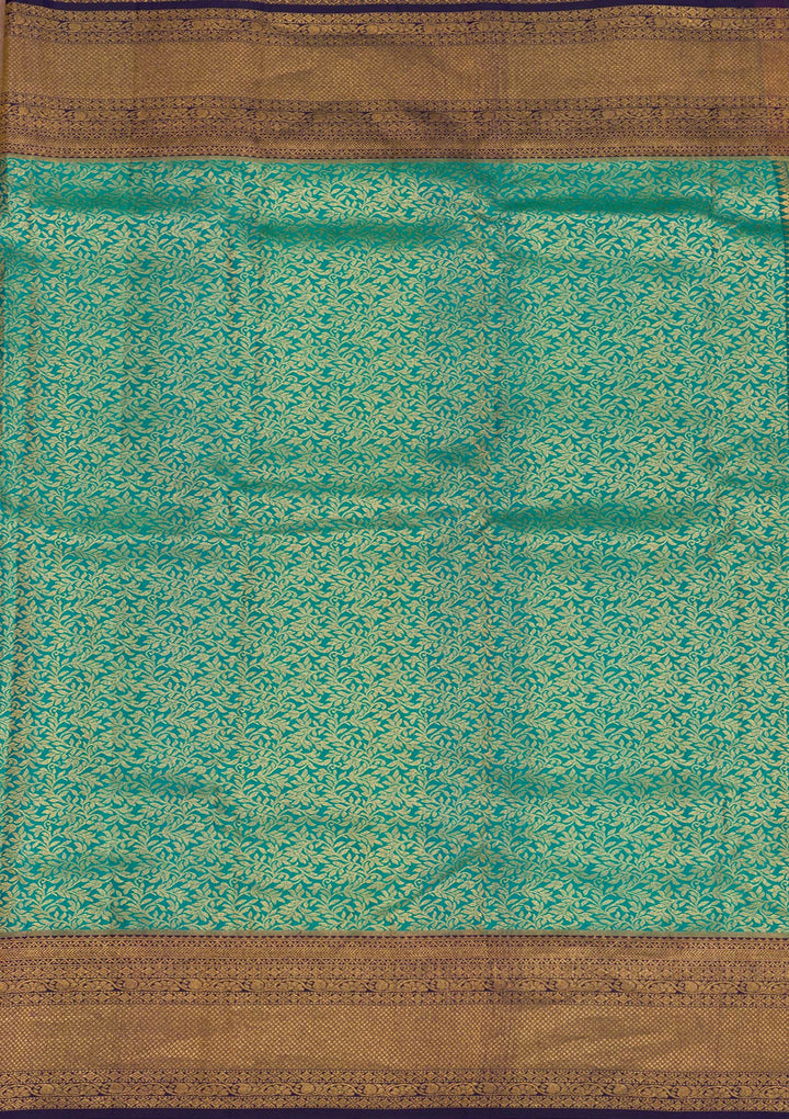 Rama Green Silk Jaal Gold Zariwork Saree With Matching Blouse Piece