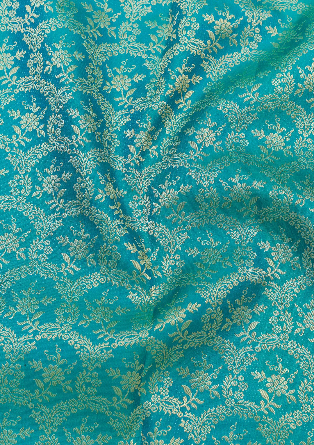 Peacock Blue Silk Jaal Gold Zariwork Saree With Matching Blouse Piece